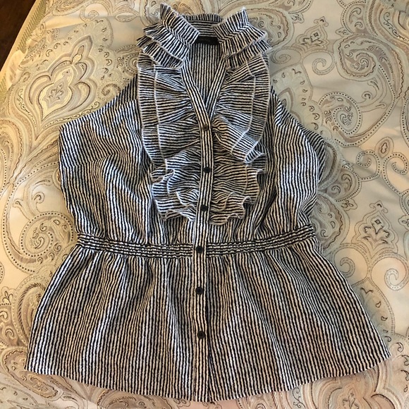 Black & white vertical striped button tank blouse - Picture 2 of 4